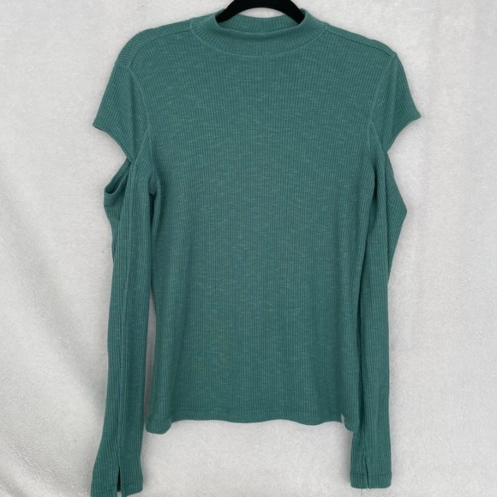 Calvin Klein jeans ribbed mock neck cold shoulder top, size medium